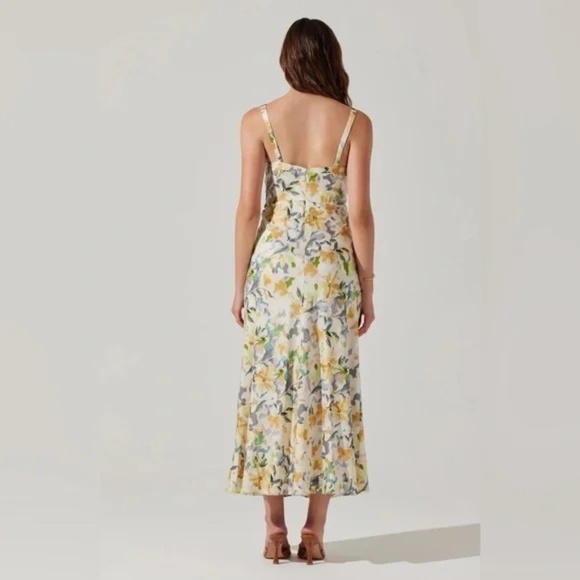 New! ASTR the Label Floral Corset Satin Dress Yellow Cream Floral 45285 - Picture 5 of 16